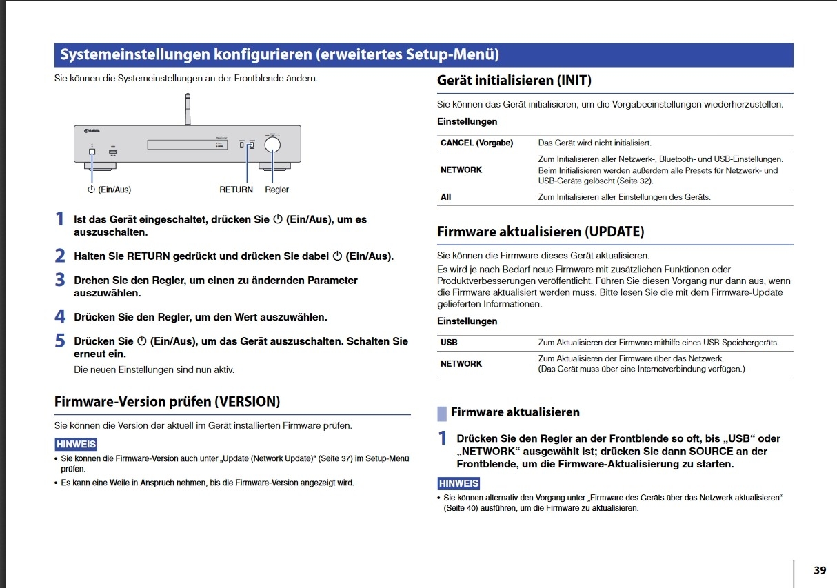 Yamaha NP-S 303 Netzwerkeinstellungen reset &copy; Yamaha Music Europe GmbH