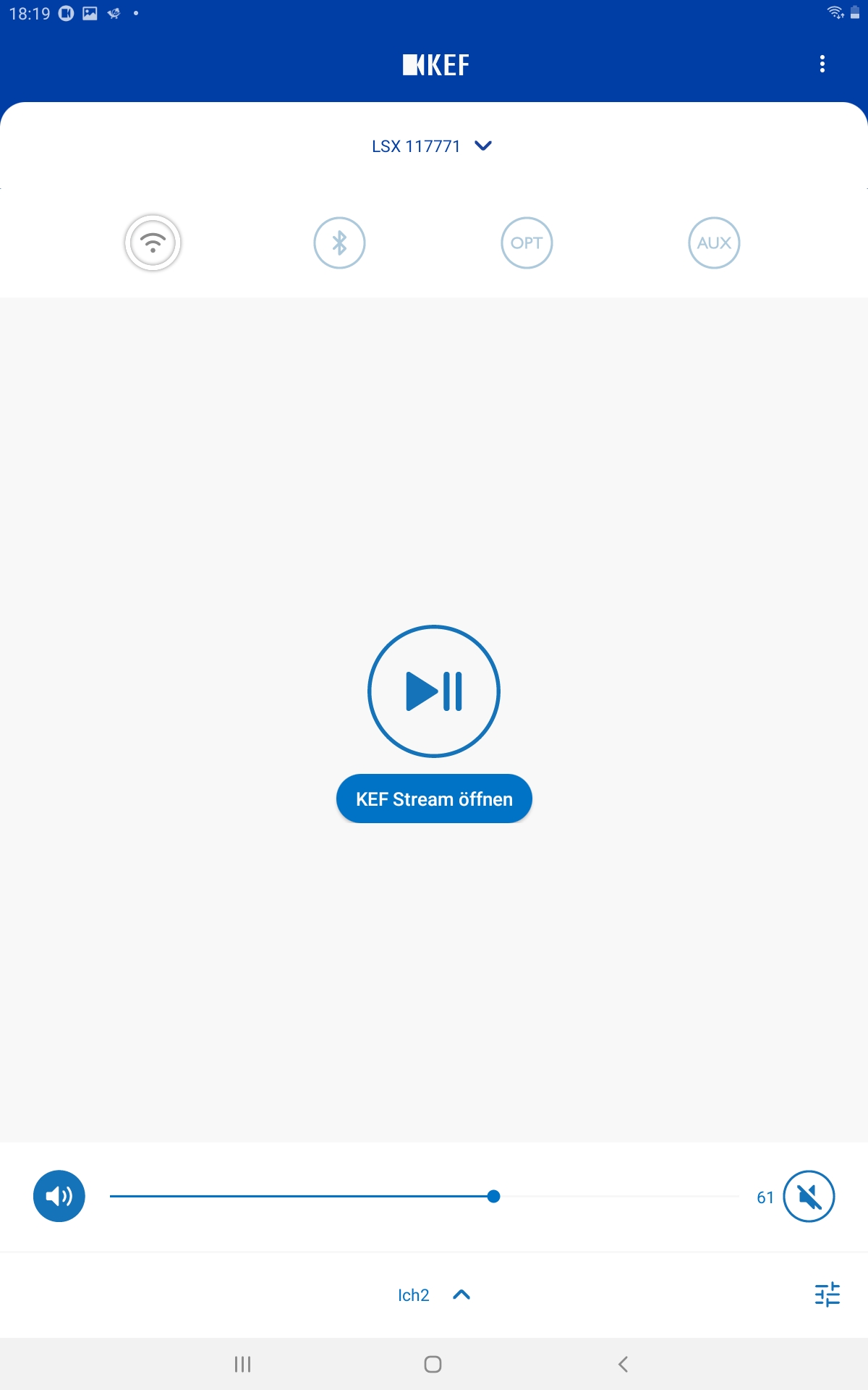 In KEF Control die KEF Stream App öffnen In KEF Control die KEF Stream App öffnen
